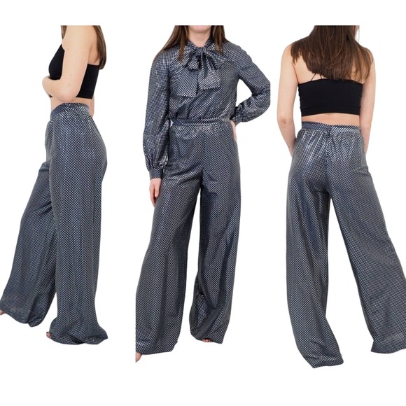 70s Vintage Retro‎ Disco Pants Suit High Waisted Wide Leg Bell Bottoms Size 3/4 - Picture 1 of 8